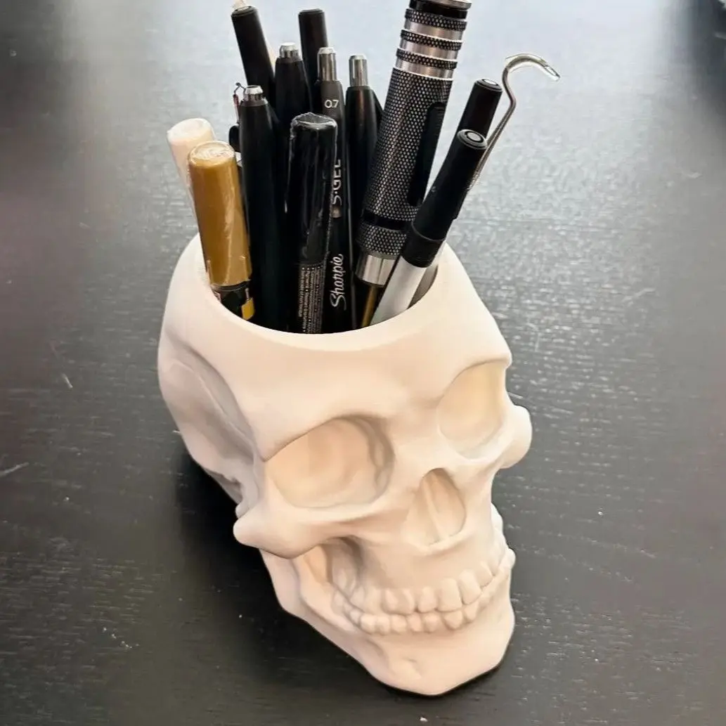 الجمجمة نموذج حامل قلم ثلاثية الأبعاد الطباعة منظم سطح المكتب مستشفى المنزل مكتب ديكور طالب مقلمة هالوين الديكور #6