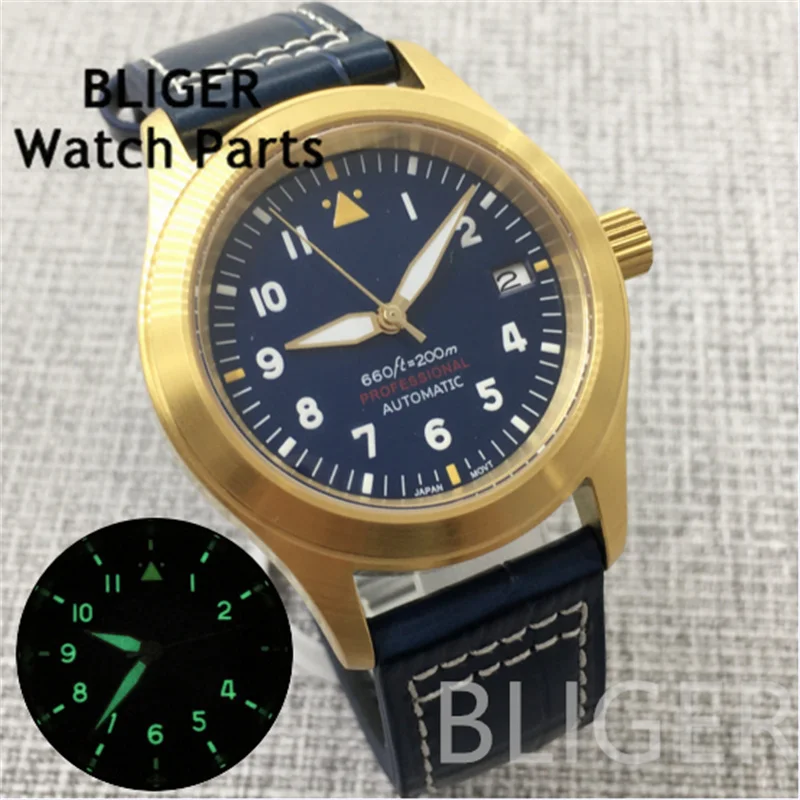 BLIGER Мужские механические часы-пилот 36 мм/39 мм Зеленый Черный Синий Белый Светящийся циферблат Сапфировое стекло Механизм NH35 10 АТМ Водонепроницаемый