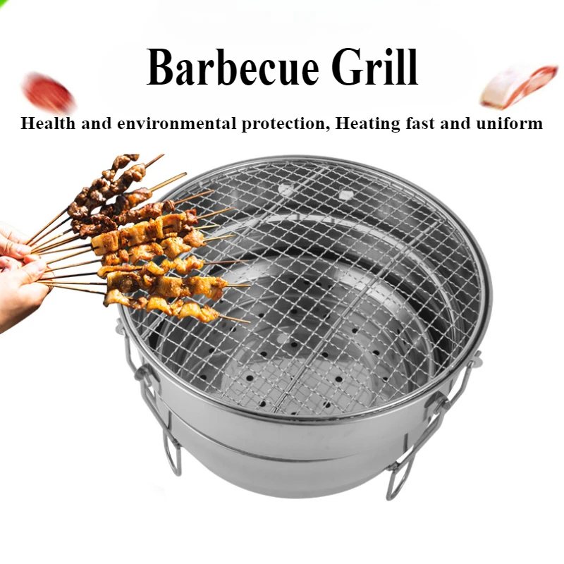 Outdoor folding grill Stainless steel round 3-layer BBQ charcoal grill for 2-3 people camping picnic charcoal folding grill