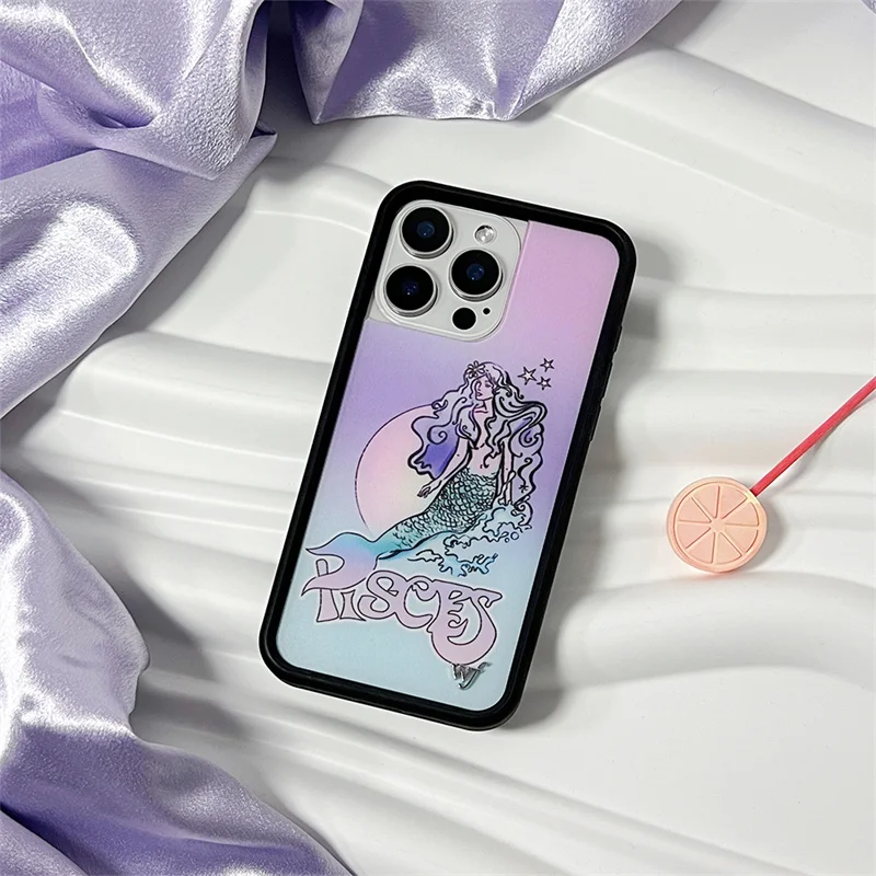 Cute Mermaid Princess Wildflower Phone Case For iPhone 16 15 14 13 12 Pro Max Metal wf Gradient Rainbow Butterfly Dolphin Cover