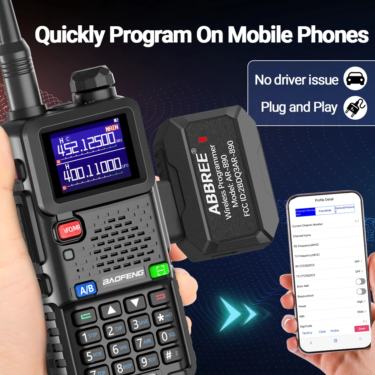 Bluetooth Wireless Programmer Plug&Play Phone APP Programming for Baofeng Walkie Talkie UV-5R BF-888S UV-21 PRO Quansheng UV-K5