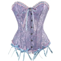 Sexy Lace Up Corset Plus Size Overbust Corset Floral Women Bustier Corset Lingerie Tops Brocade Vintage Corselet