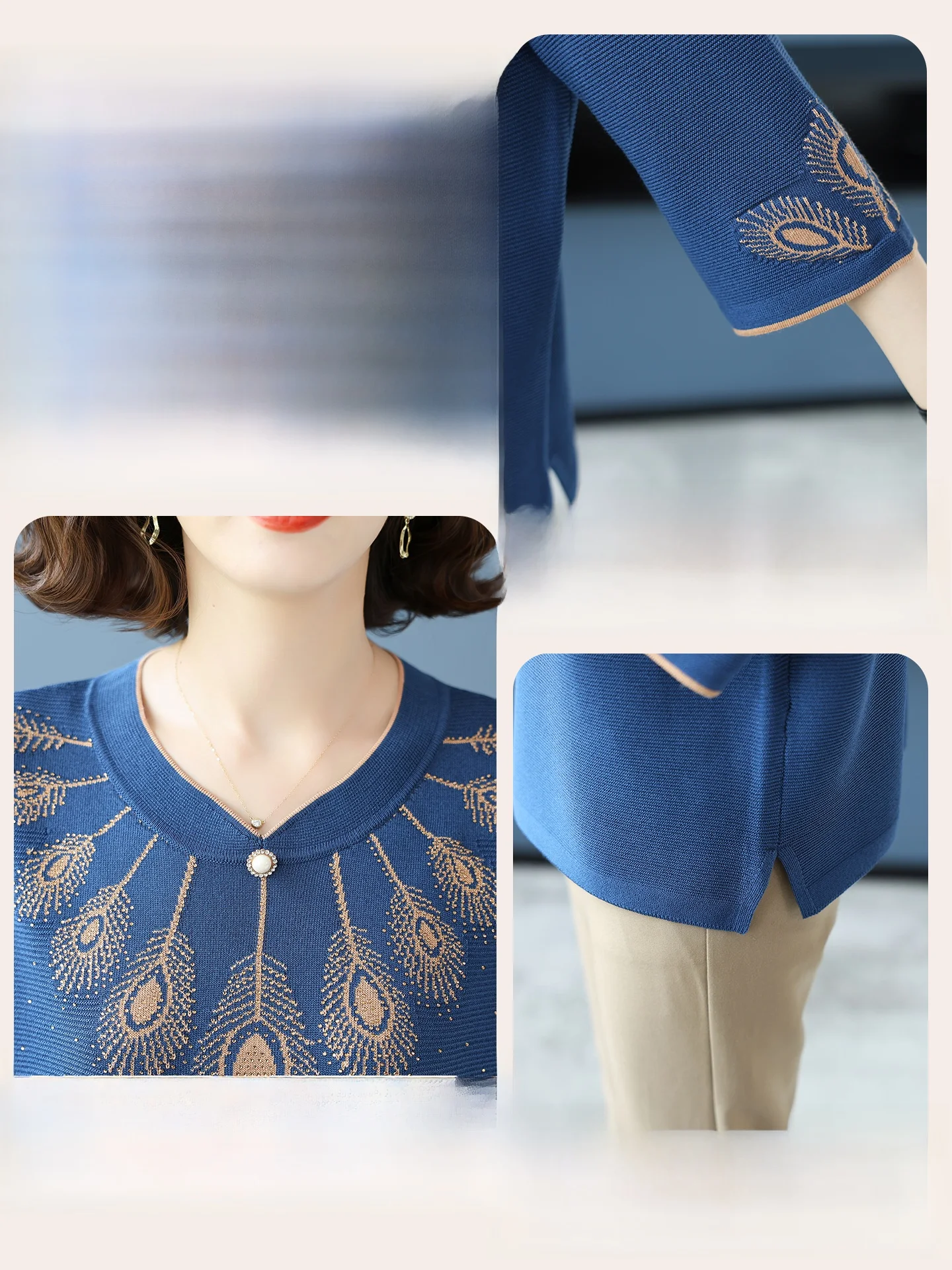 봄 니트 루즈핏 세븐스 스웨트 임부복 탑 플러스 사이즈 여성 티셔츠 패셔너블 플러스 사이즈 니트웨어 중년 여성용...