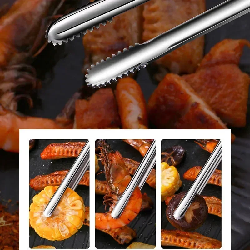 Stainless Steel Food Tongs Grill Clip Non-Slip BBQ Steak Clips Bread Tong Cooking Utensils Party Kitchen Gadgets Accessories