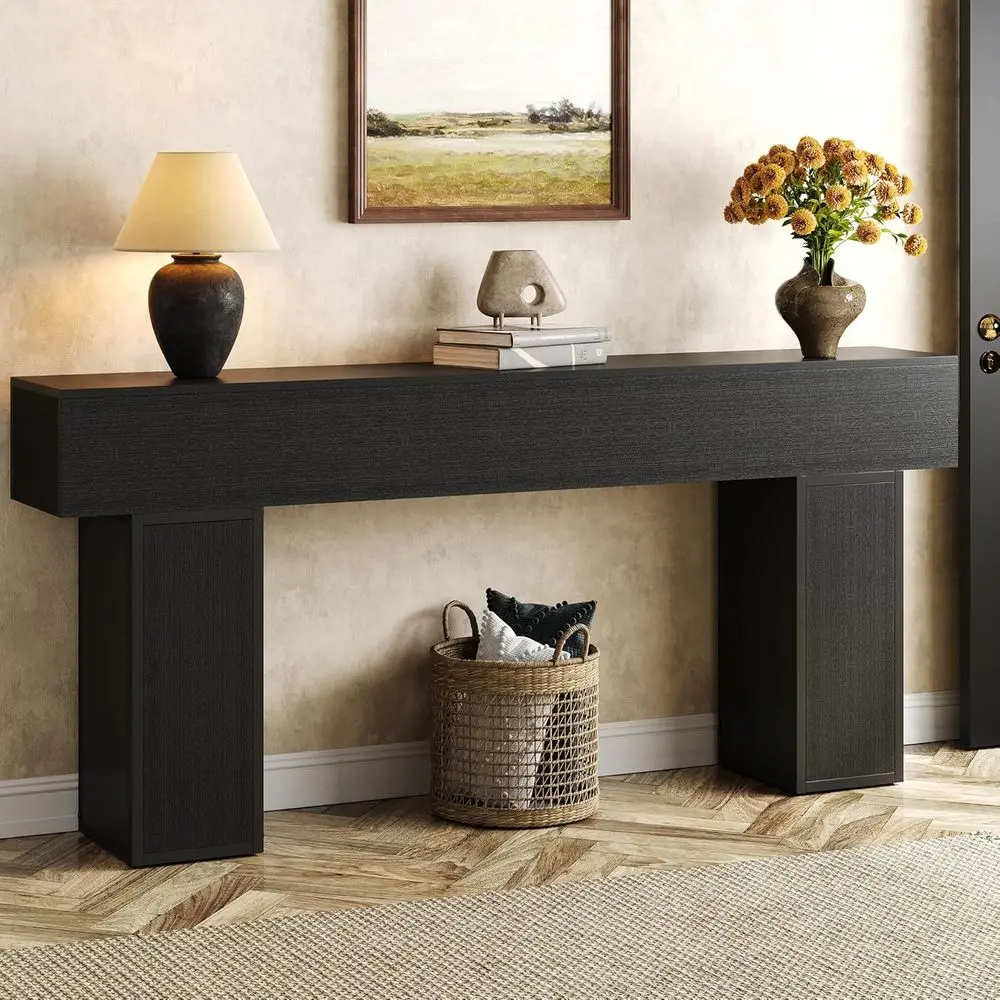 70.9-Inch Long Wooden Sofa Table Behind Couch, Entryway Accent Table for Entrance, Hallway, Living Room, Black