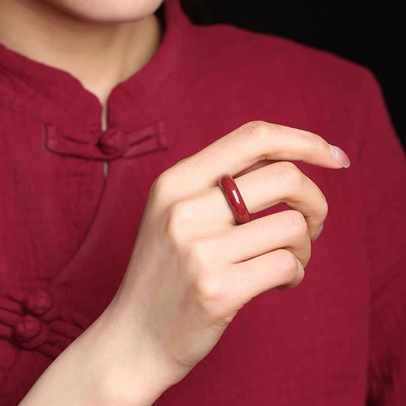 Natural  Mineral Cinnabar Ring Female Fine Red Plain Ring Super Self-discipline Original Stone Ring Male Jewelry