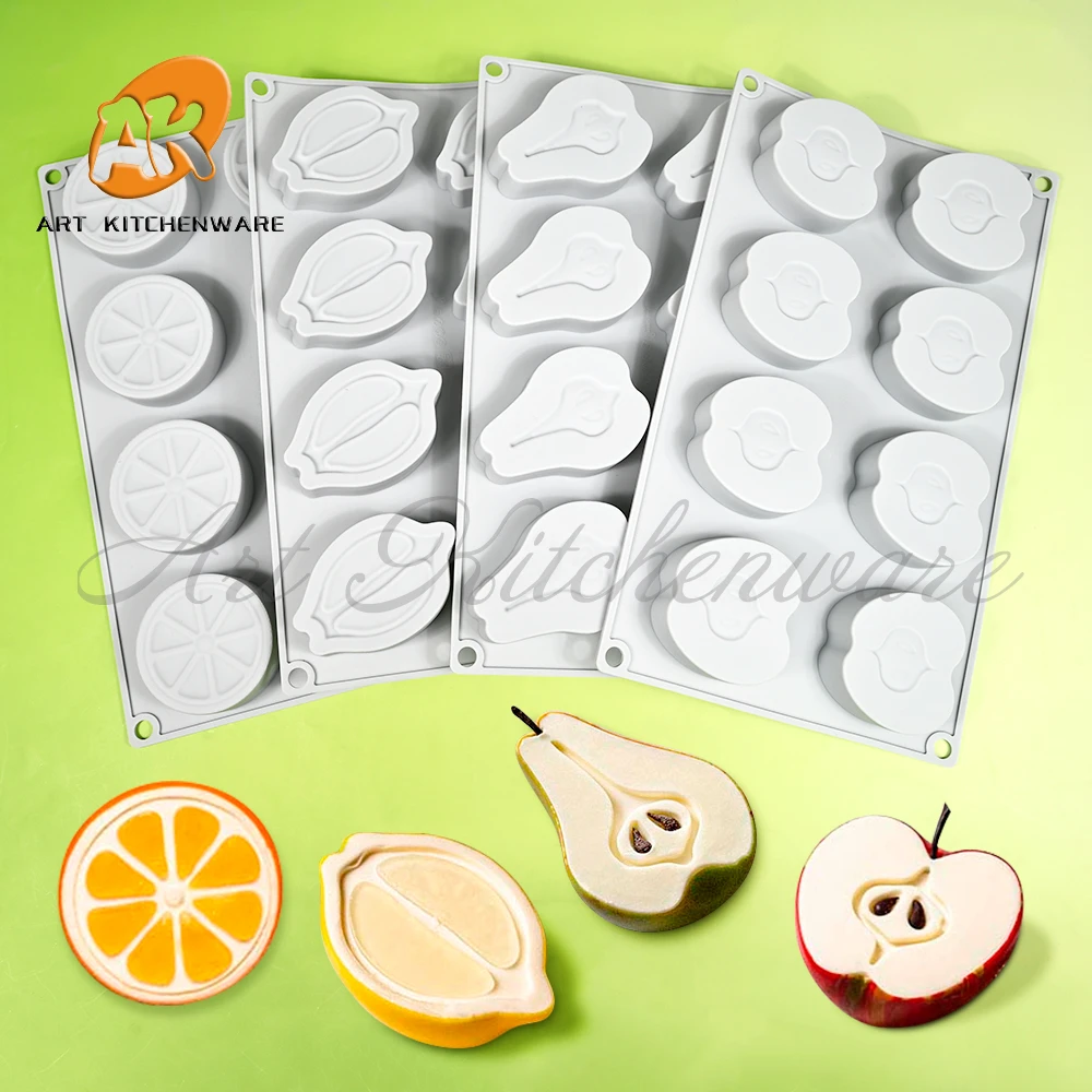 8 Cavities Fresh Fruit Lemon, Pear, Apple, Orange Silicone Candy Chocolate Cake Cookie Cupcake Mold Soap Mould DIY Rectangle Squ