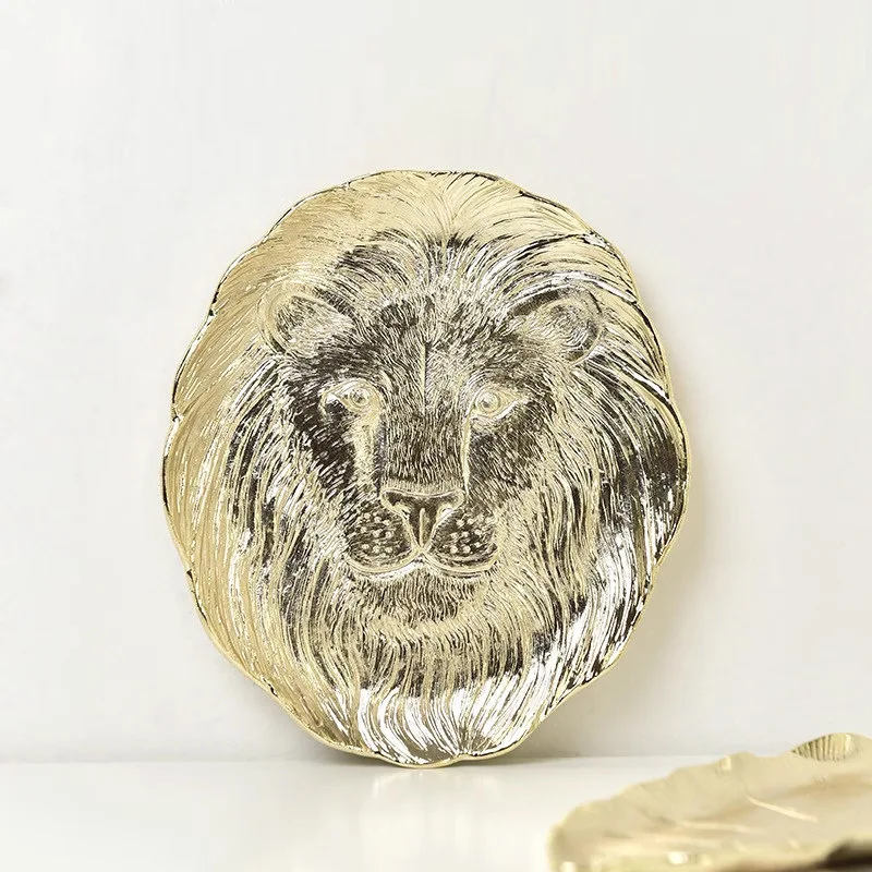 Indian European light luxury gold tray ornament, lion  jewelry plate, lipstick ornament plate, gift snack