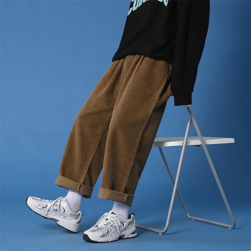 Winter Thick Corduroy Pants Men Warm Vintage Casual Pants Men Japanese Streetwear Loose Wide Leg Pants Men Thicken Trousers