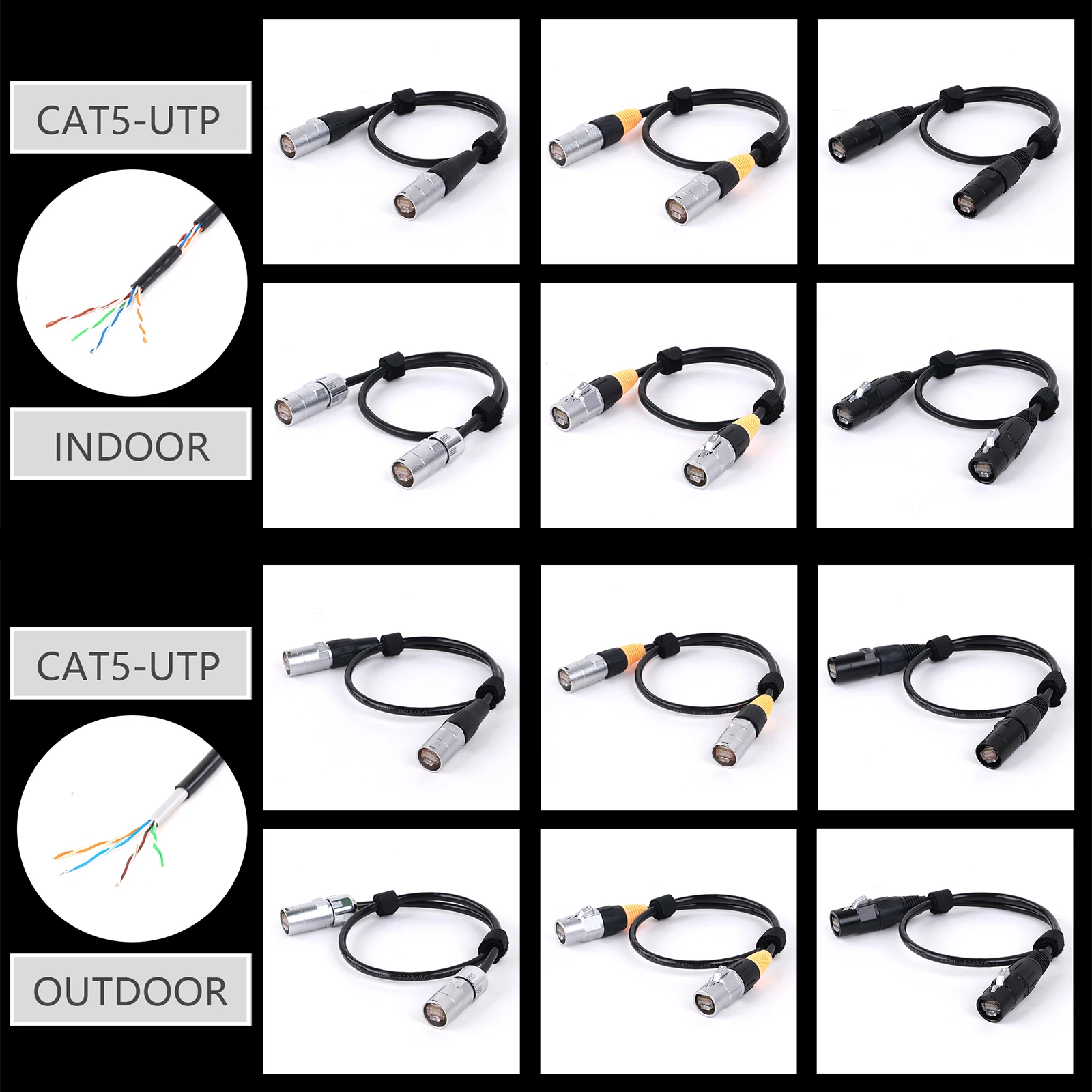 0.3M-100M UTP Cat5E/Cat5 Ethernet Extension Cable Indoor&Outdoor LAN Network Cable with Zinc Alloy RJ45 Male Connector for Stage