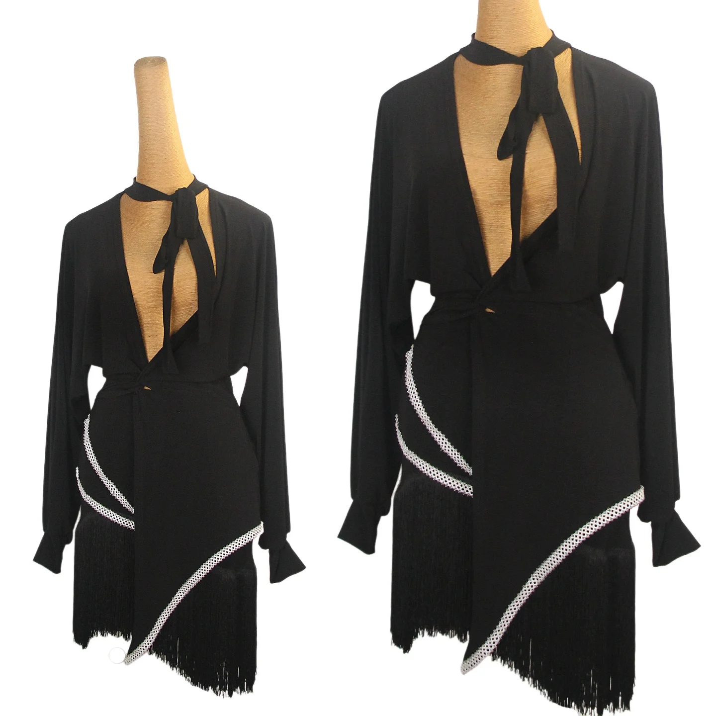 Costume da performance di danza latina da donna con stampa leopardata top a maniche lunghe + gonna corta con nappe sexy set vestito da pratica tango samba