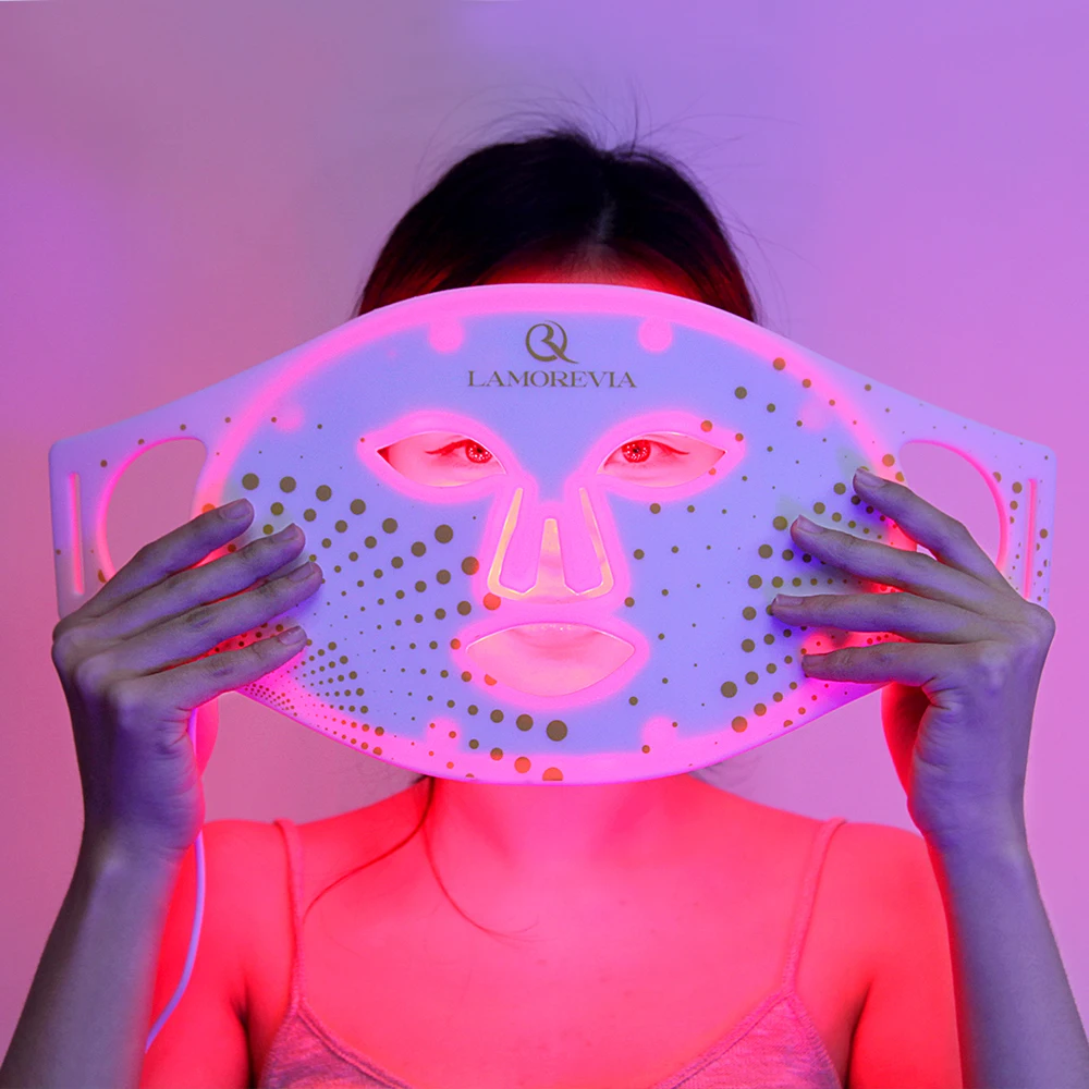 LAMOREVIA Rechargeable & Bendable Silicone LED Photon Care Mask With Infrared Light 850nm,630nm Light Therapy Anti Acne Aging