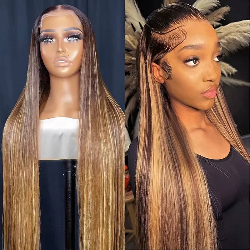 Brazilian Honey Blonde Straight Lace Front Wigs 100% Human Hair Highlight Wig 13x4 13x6 Hd Lace Frontal Wig 30 Inch Pre-Plucked