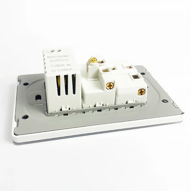 T&I US Wall SocketType com USB e Type-C, tomada de interruptor de vidro temperado moderna