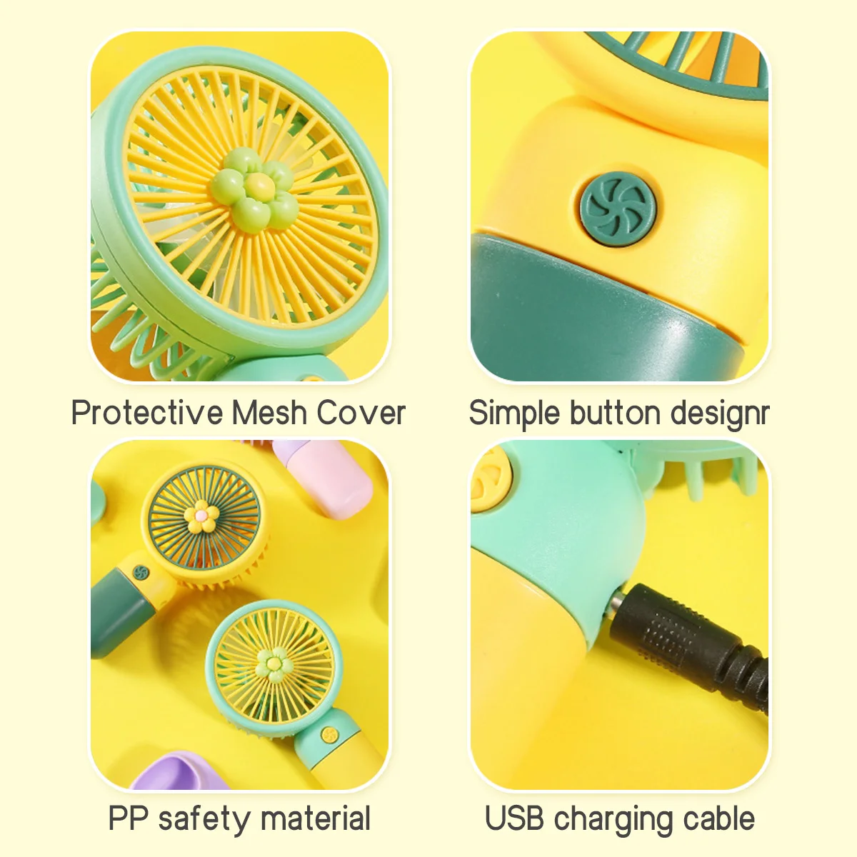 Mini ventilador de mano recargable por USB, ventilador de refrigeración portátil para exteriores con forma de fruta bonita de dibujos animados de verano, varios estilos disponibles