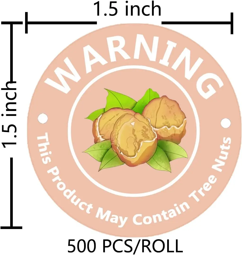 1.5 Inch Contains Nuts Labels,Tree Nuts Allergen Labels,Allergy Warning Stickers,Food Advisory Labels for Food Packing,Retail