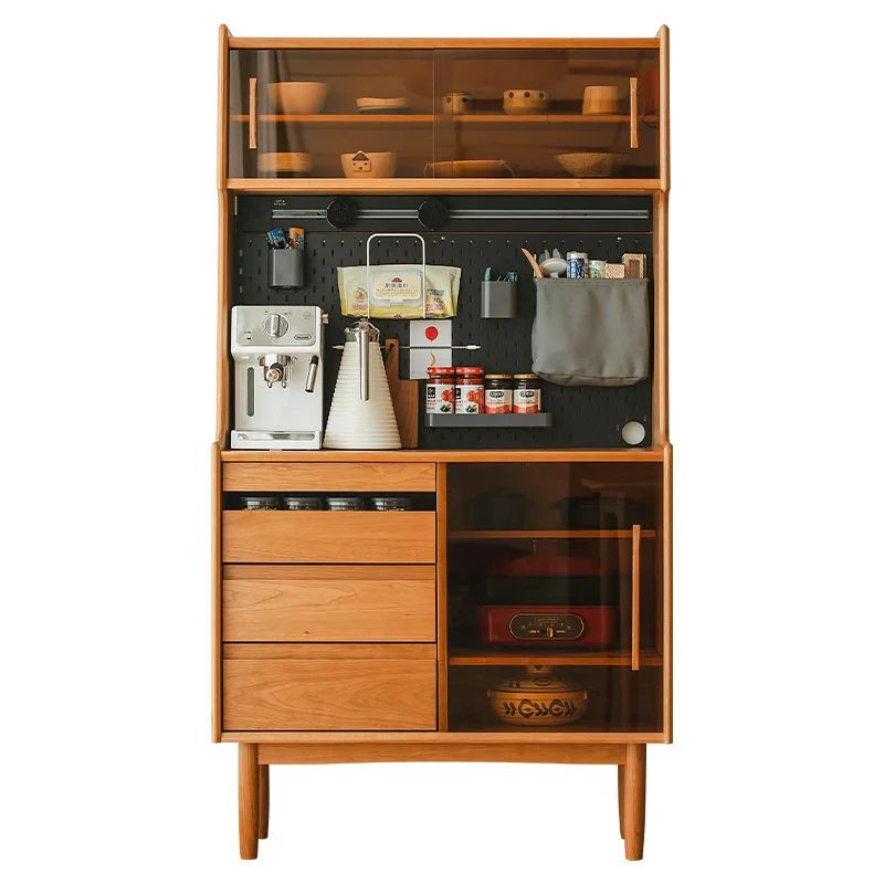 

Side Nordic solid wood Japanese tea cabinet Small apartment locker Cherry wood Integrated wall high cabinet