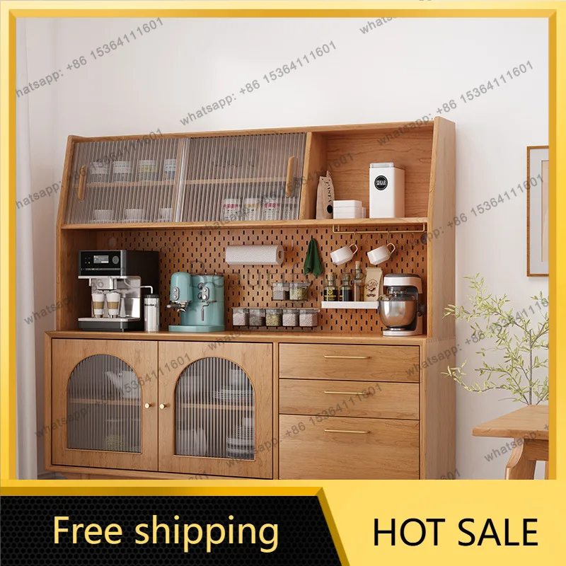 LS  Side Cabinet All Solid Wood Japanese-style Simple Living Room Household Wine Cabinet Integrated Storage Against The Wall