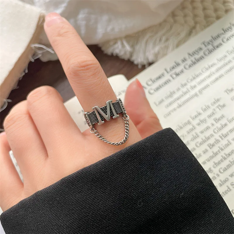 

MODOMA Vintage 925 Sterling Silver Rings For Women 2024 New Trends Gothic y2k Accessories Minimalist M Letter Hip Hop Jewelry