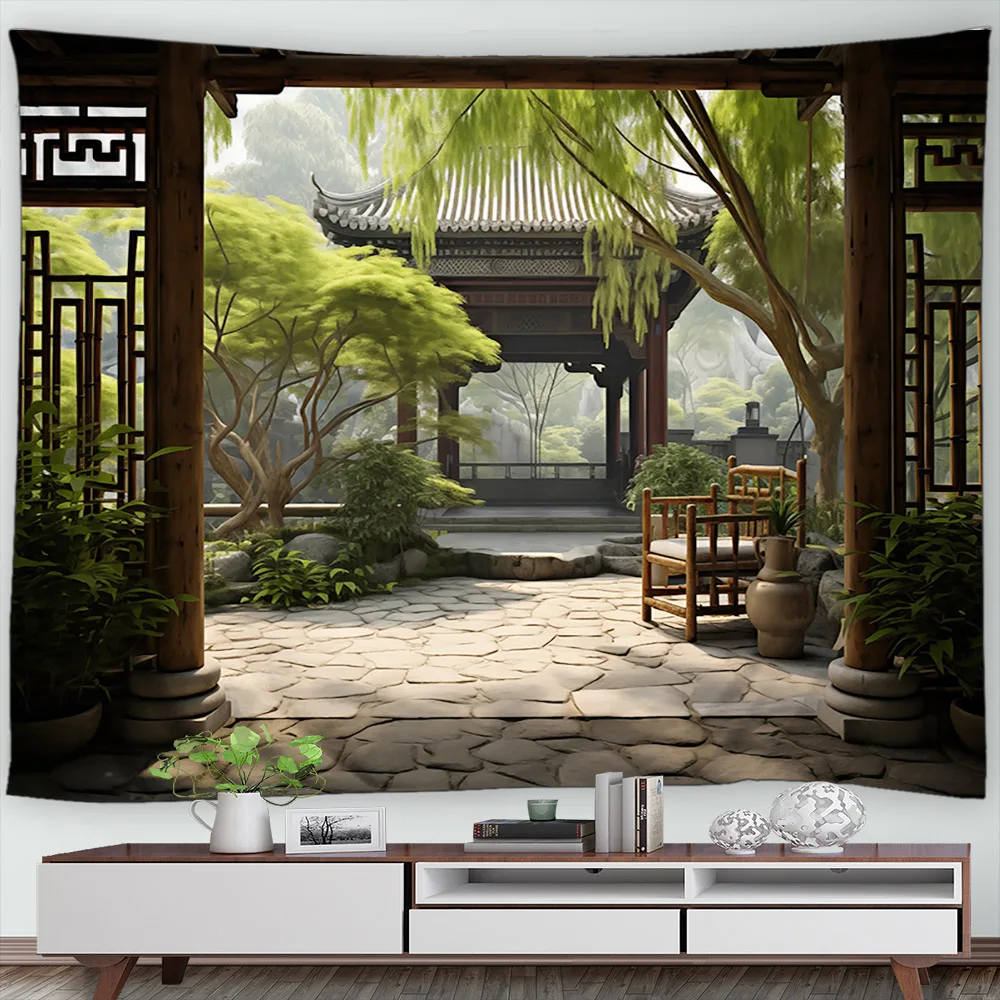 中国の庭のアーチのドアのタペストリー,壁の吊り下げ,伝統的なスクリーン,寝室,リビングルーム