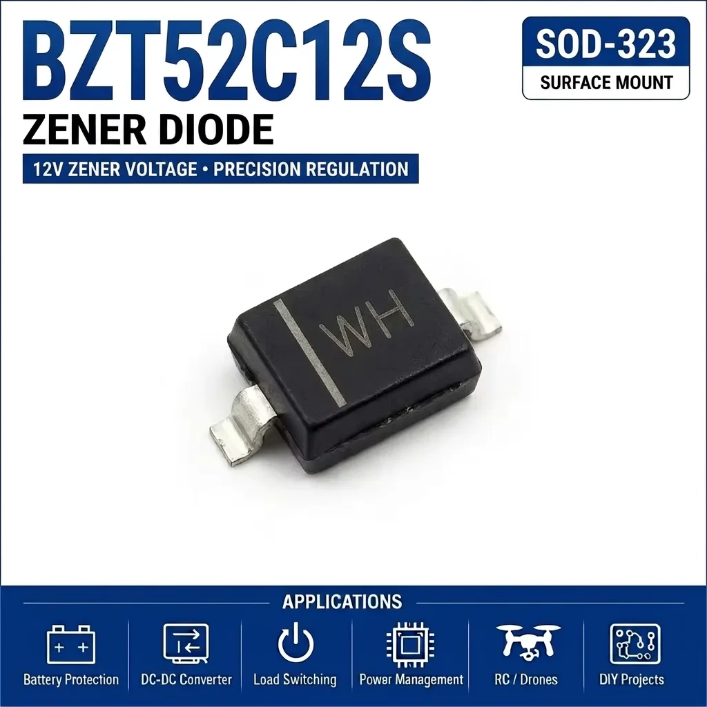 (100 pcs) BZT52C12S/BZT52C12 SOD-323/SOD-123 (Marking WH) 52C12S 52C12 - Zener Diode 12V BZT52