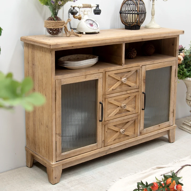 Rustic Style Home Entryway Sitting Room Coffee Bar Cabinets Carved Wooden Storage Chest Of Drawer