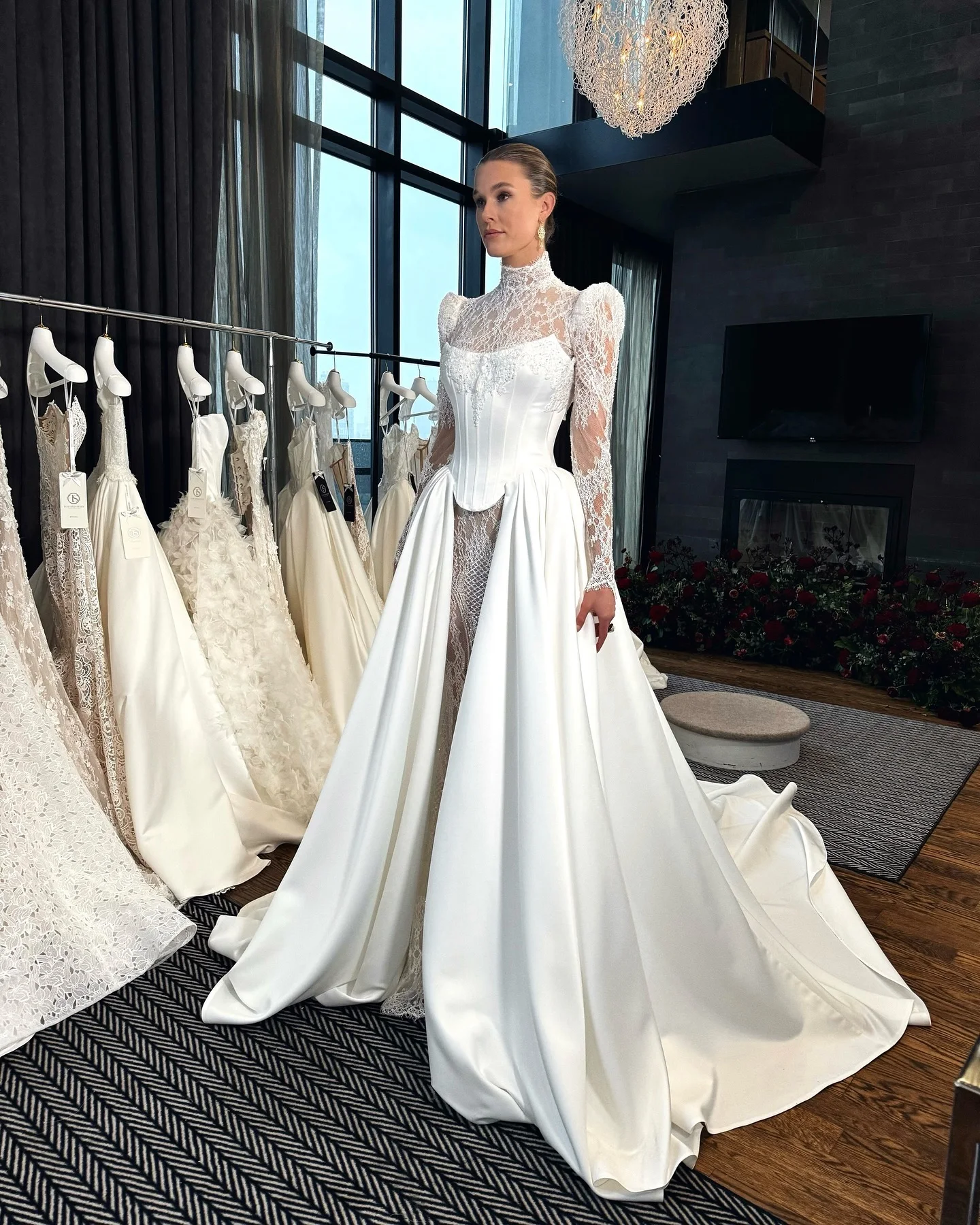 

Vestido De Novia Cuello Alto Encaje Satin Sob Medida Sirena Long Sleeve Sencillo Blanco Boda Civil Casamento Personalizado Bodas