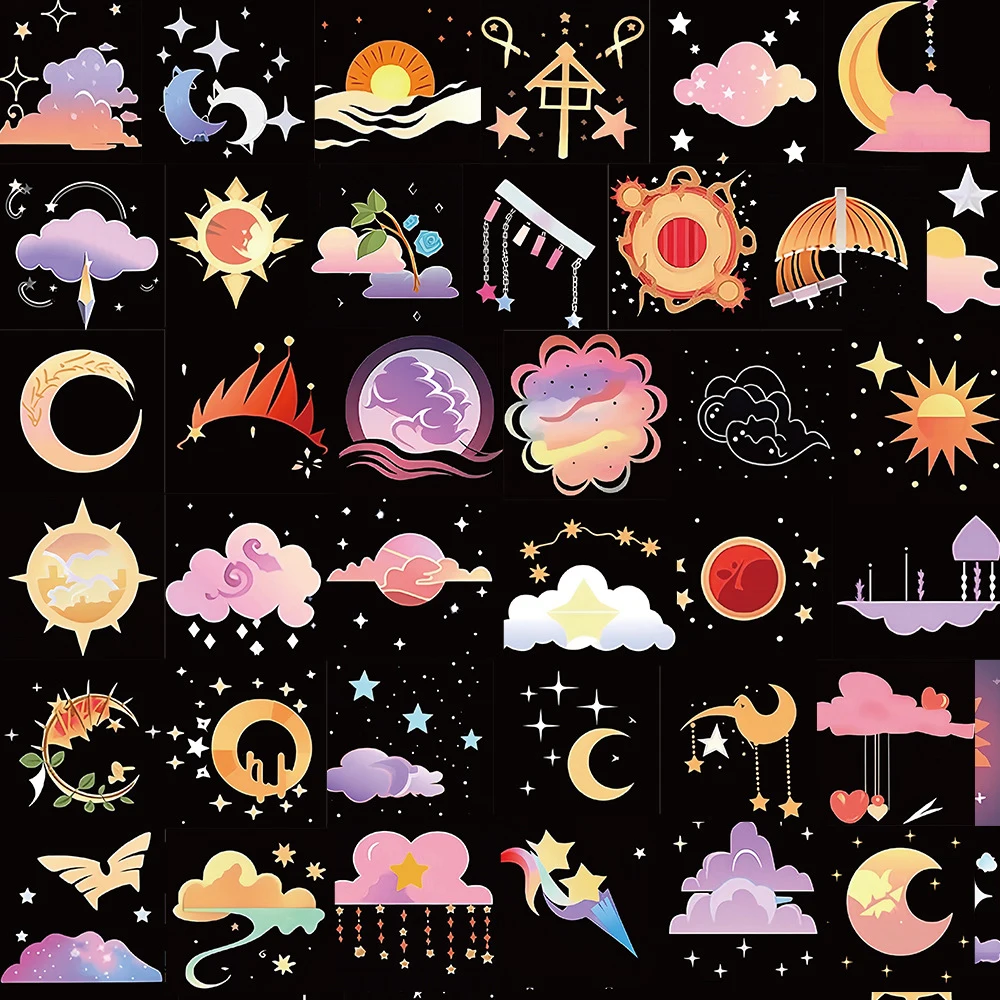 

10/30/50pcs Cartoon Art INS Style Weather Aesthetic Stickers Decals Fridge Laptop Phone Notebook Diary Waterproof Sticker Toys