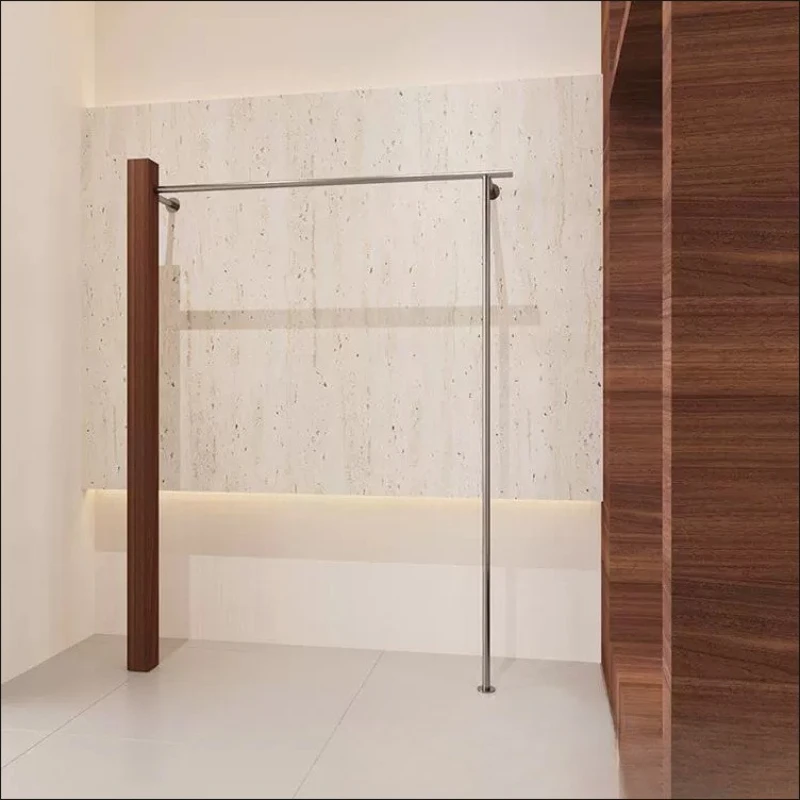 Clothing store stainless steel walnut grain on the wall display women's clothing display side hanging
