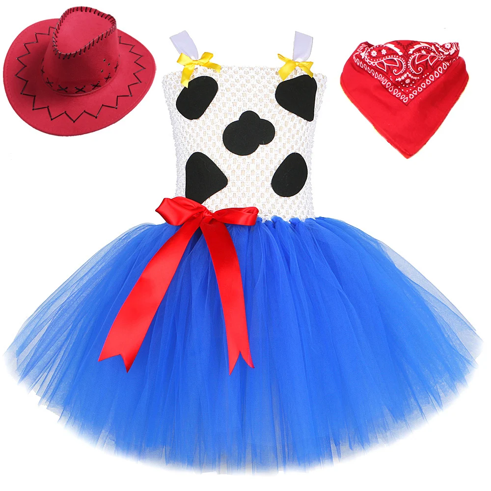 Cowgirl Jessie Costumes with Hat Girls Christmas Halloween Tutu Dress for Kids Cowboy Woody Birthday Party Role Playing Outfits