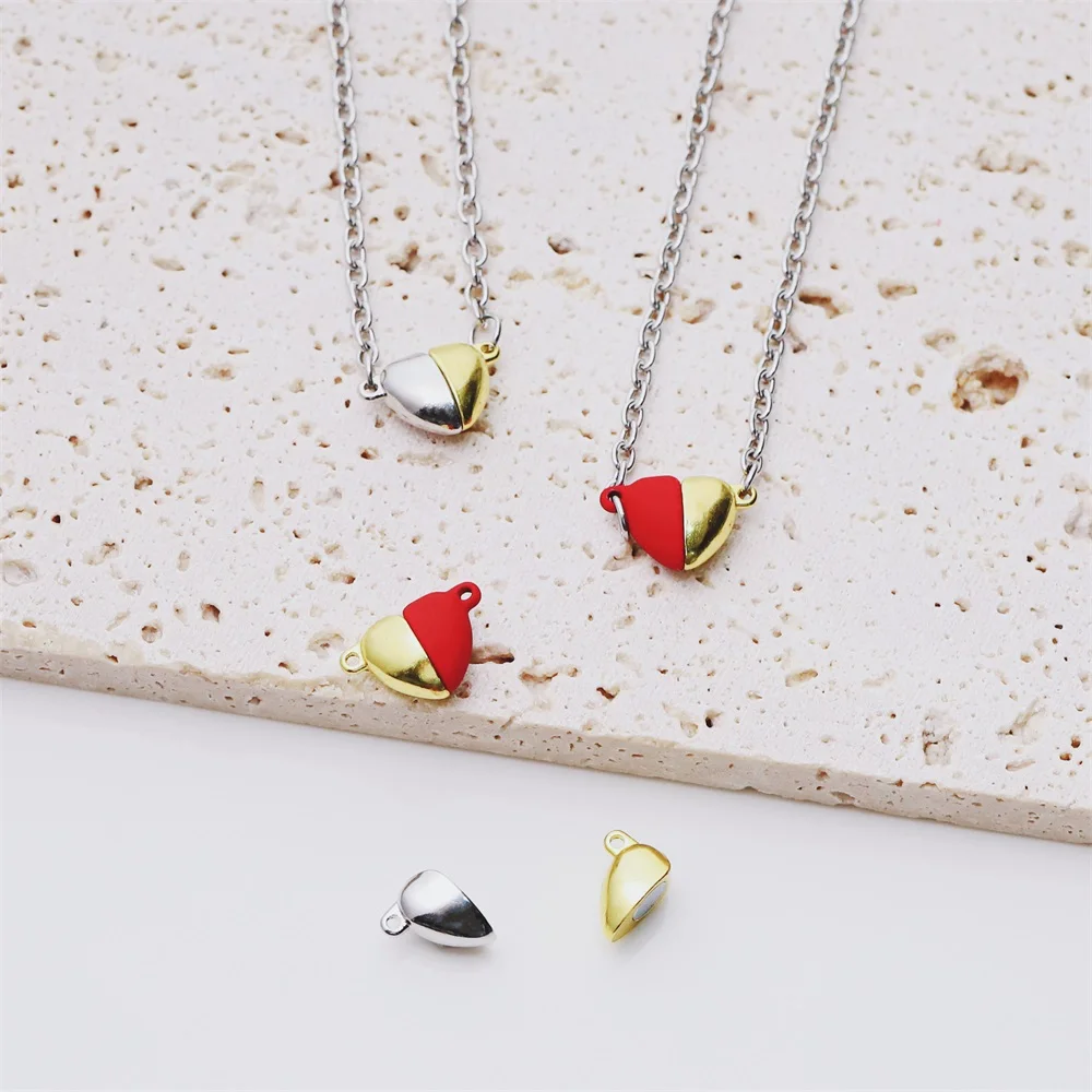 5pairs Love Heart Magnet Connector Clasp End Connector Round Magnetic Charms For Making Jewelry Clasps Couple Bracelet Necklace