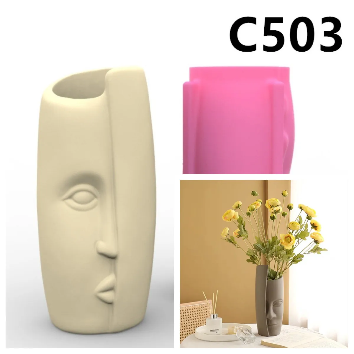 Imagem -02 - Abstrato Face Vase Silicone Mold Handmade Desktop Decoração Gesso Flowerpot Pen Case Silicone Mold Artesanato Fazendo 2