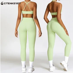 Abbigliamento Yoga abiti abbigliamento sportivo donna Leggings a vita alta e Top Set sportivo a due pezzi tuta da palestra abiti da allenamento Fitness