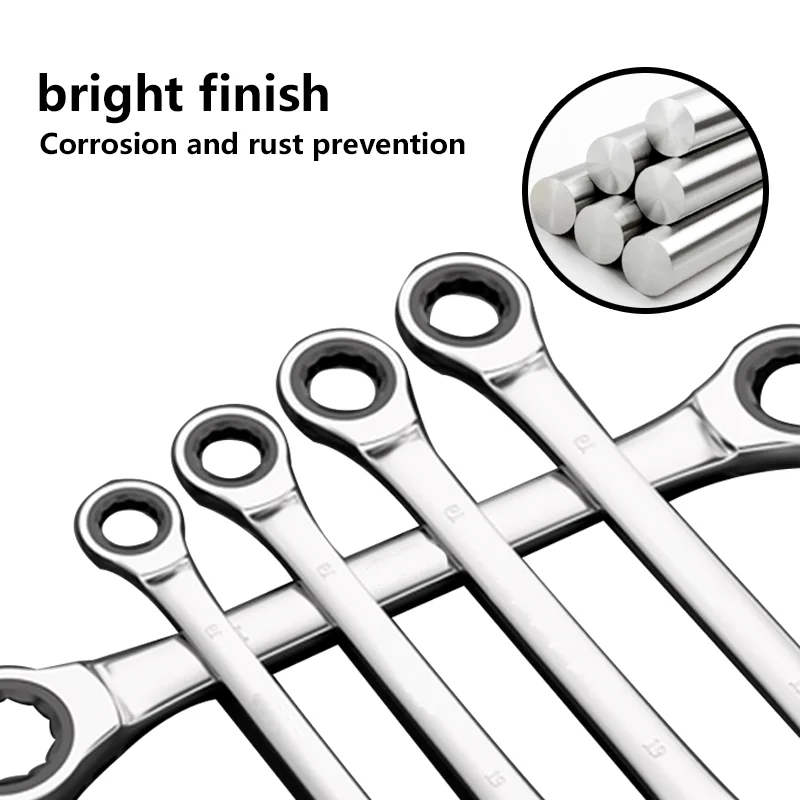 Double Head Ring Ratchet Wrench ,Chrome Vanadium Steel Ratchet Spanner Set Auto Repair Tools8/9/10/11/12/13/14/15/16/17/18/19mm