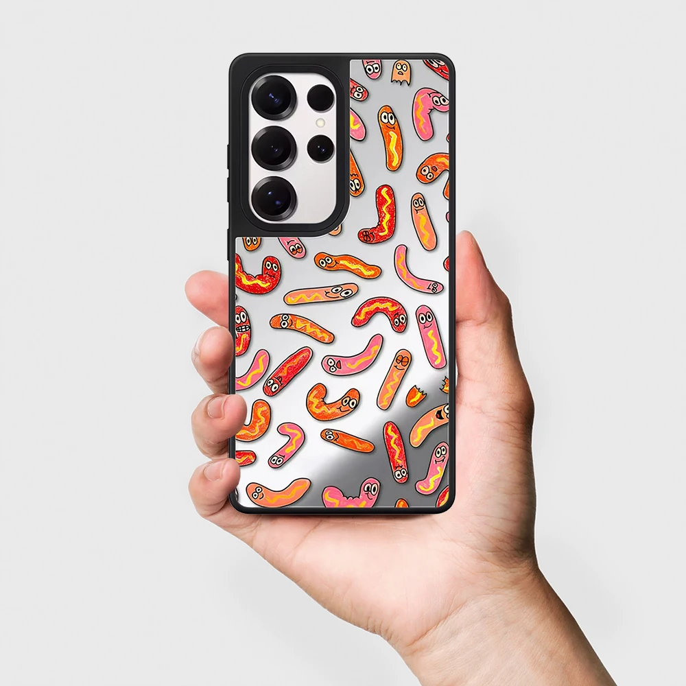 Creative Funny Hot Dogs Mirror Surface Magnetic Phone Cover for Samsung Galaxy S23 S24 S25 S26 Ultra S26+ Plus Case