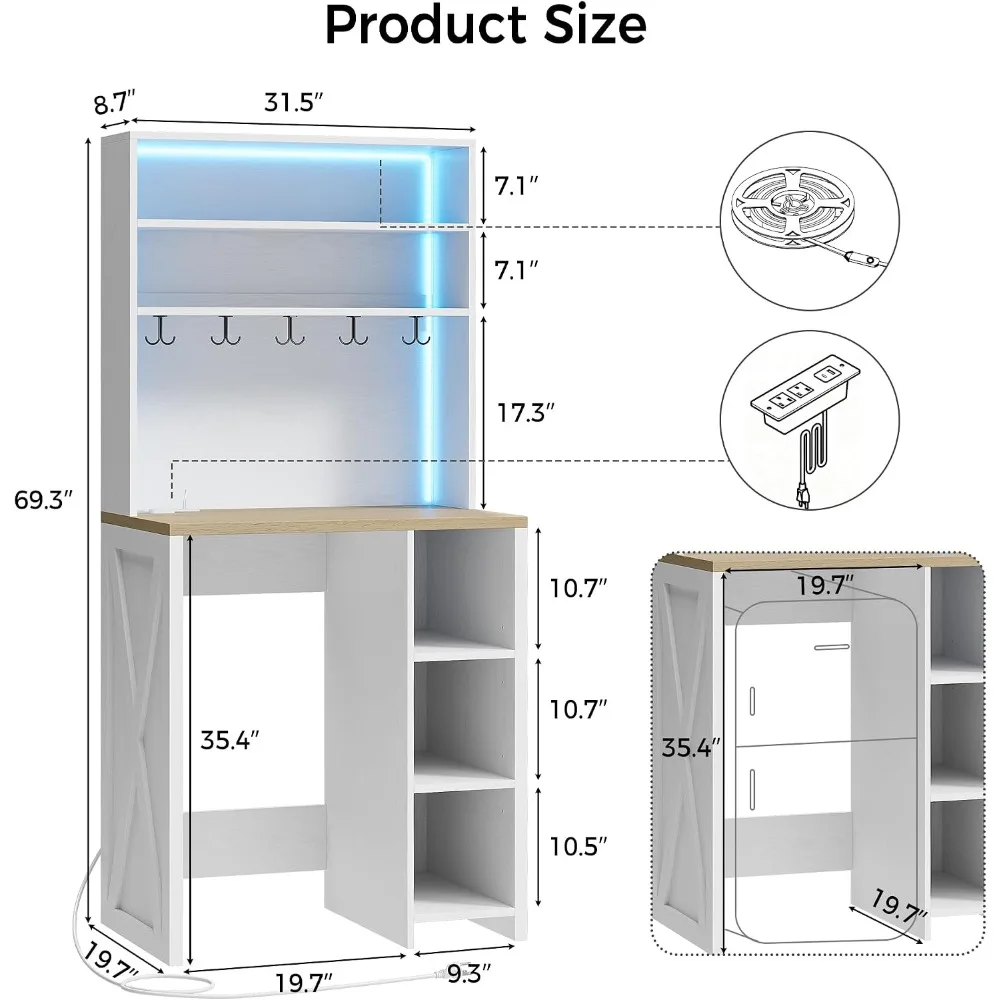 Bakers Rack with Mini Fridge Space, 69.3
