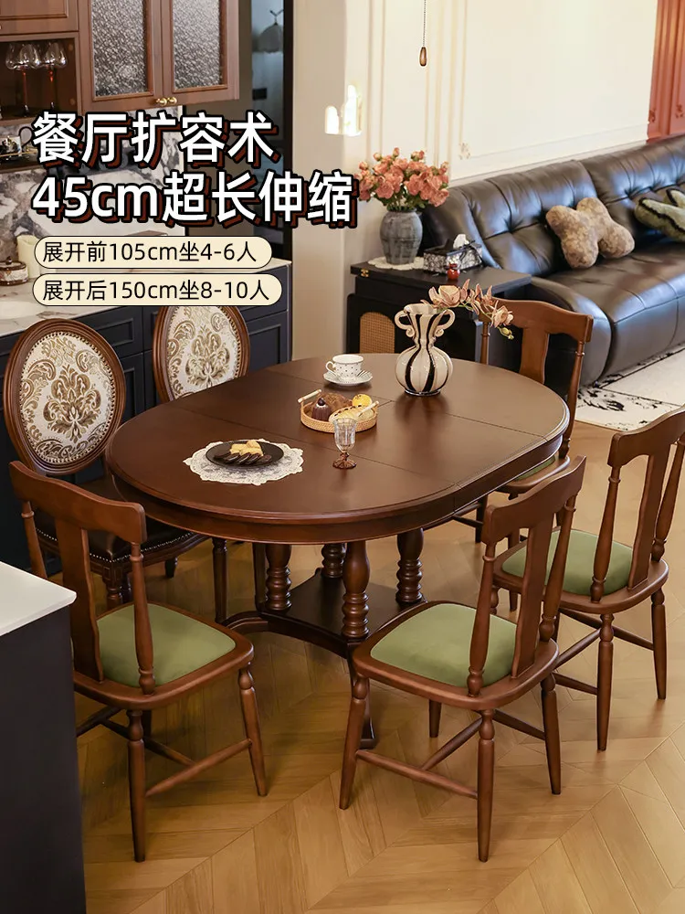 

PYJ new American retro solid wood retractable dining table home foldable round dining table