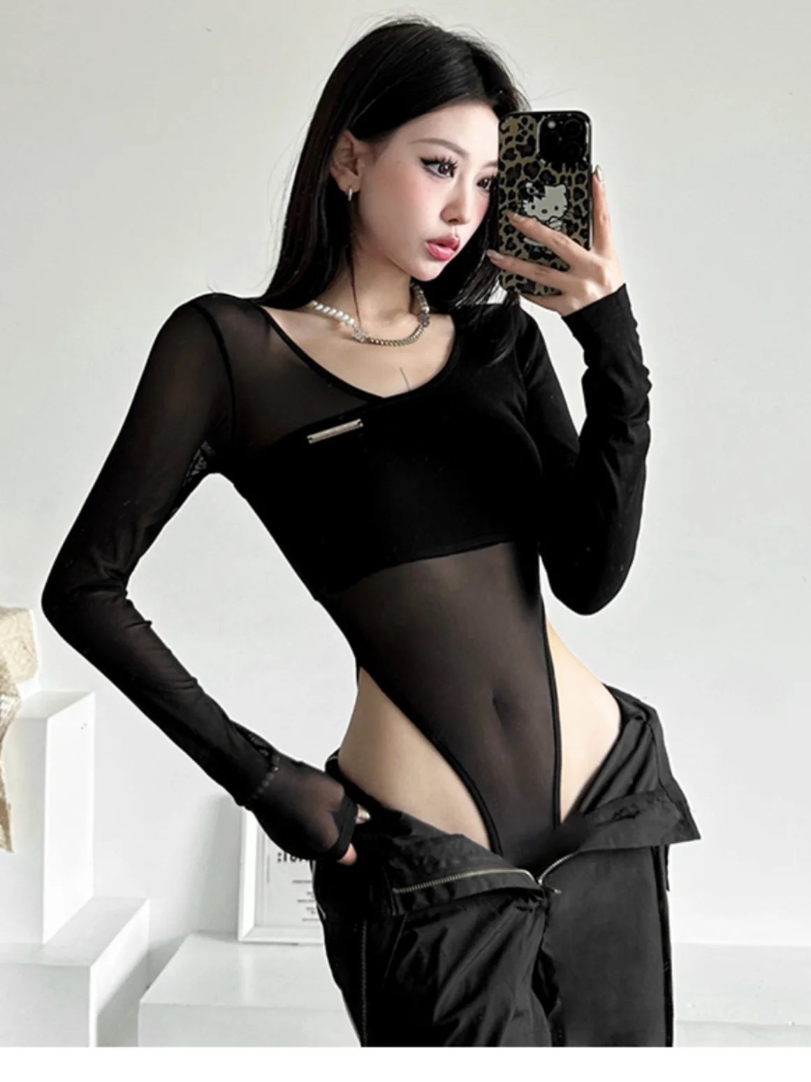 

Sexy Pure Desire Spicy Girl Bla Me Splice Slim Long Sve T-irt All-Match Slimming One-Piece Bodycon High Waist orts