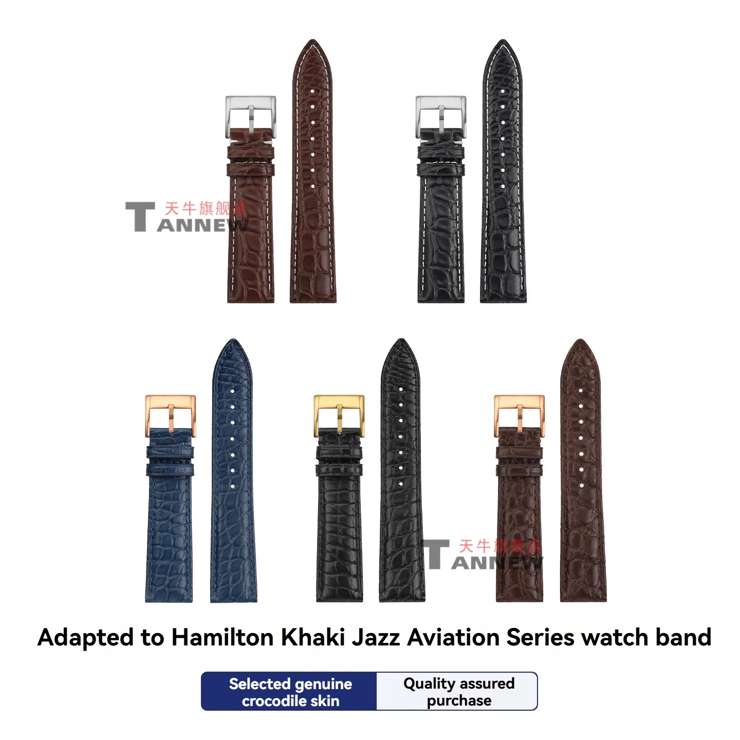 

Ремешок из натуральной кожи аллигатора, 22 мм, совместимый с Hamilton Khaki Field Aviation Jazzmaster, роскошный сменный ремешок для часов