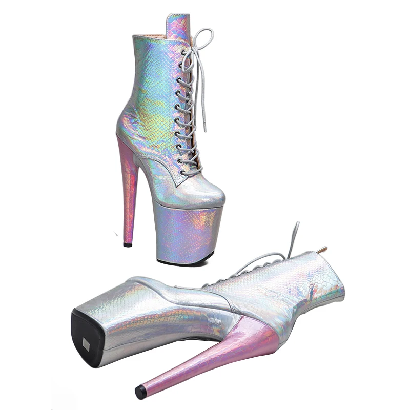Leecabe 20cm/8inches  Trendy Fashion snake mix color upper platform High Heel party stripper heel Pole Dance boots