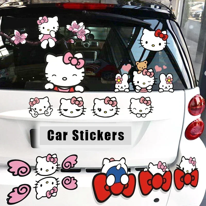 HellolKitty Car Sticker Anime Motorcycle Stickers Cute Cars Decoration Auto Accessories Scratches Cover Non-reflective Stickers