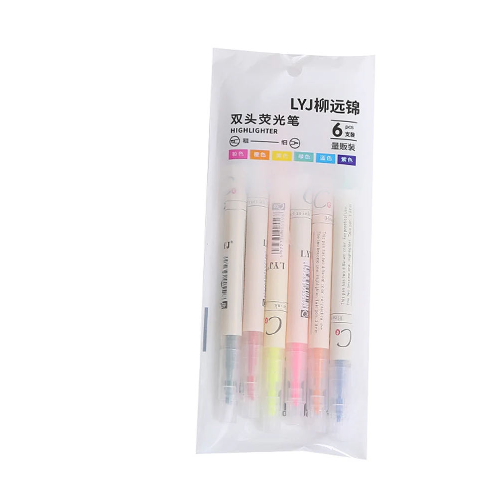 

6Pcs/Set Double-headed Highlighter Kawaii Stationery Color Marker School Supplies Student Marker Cute Stationery