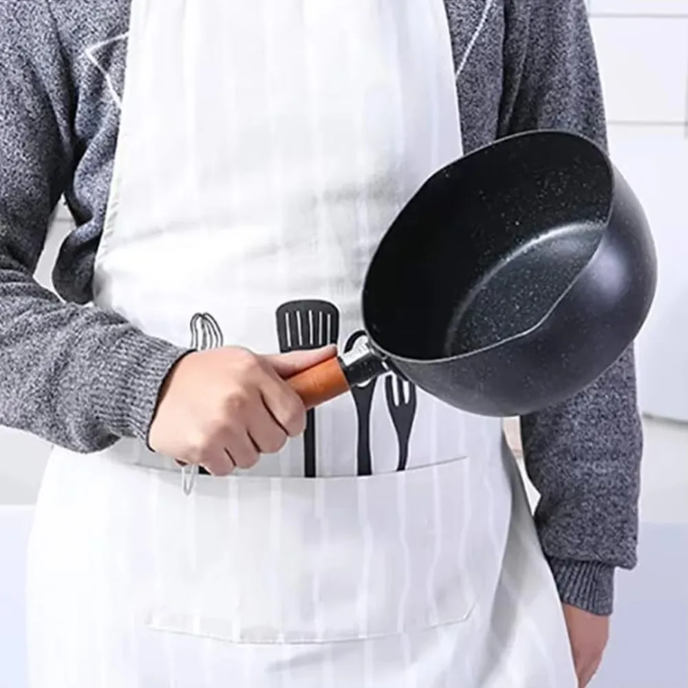 

Durable Non-Stick Milk Pot with Lid and Pour Spout Universal Soup Pot Flat Bottom Wood Handle Frying Pan Noodles