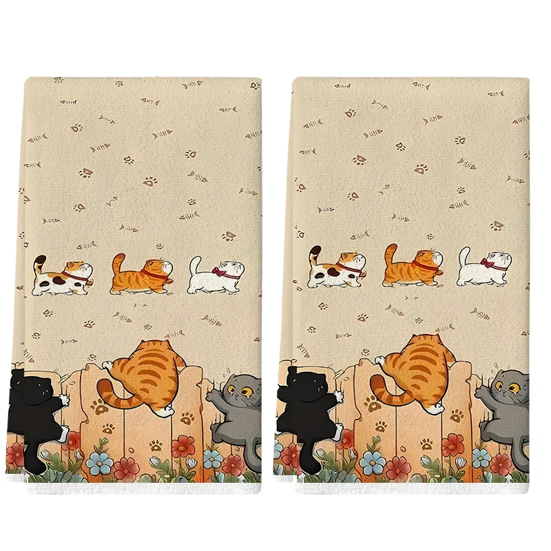 2Pcs, Three Little Kittens Kitchen Towels, 40Cm*60Cm Towel Set, Super Absorbent Soft Cleaning Cloth, Cooking and Baking Towels