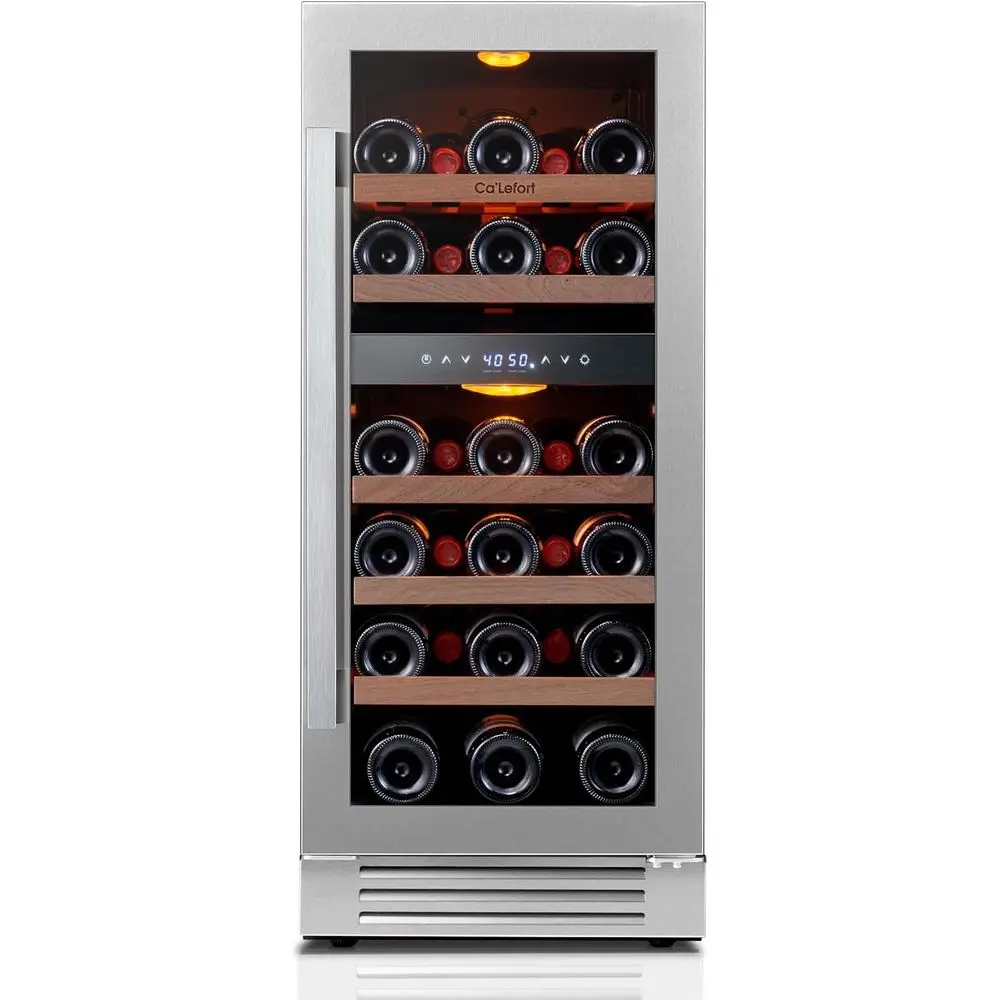 

15 Dual-Zone 28-Bottle Wine Cooler with Glass Door, 40-65°F Temperature Range, Ideal for Home, Bar, Kitchen