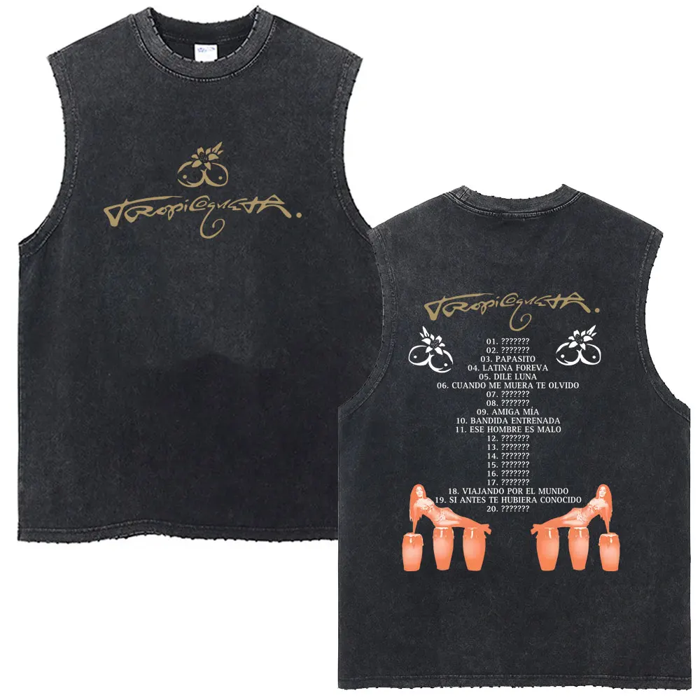 

Singer Karol G Tropicoqueta 2025 Album Graphic Washed Tank Tops Man's Fashion Oversized Streetwear Male Summer Sleeveless Vest