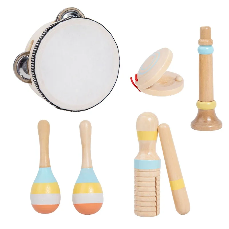 2024 Montessori Early Musical Instrument Set Educational Wooden Toys Simulation Board Activity Portable Baby Travel Toy