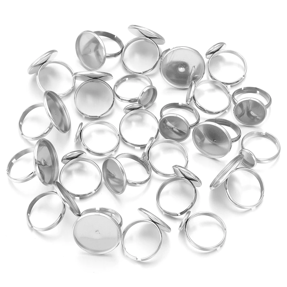 10pcs Adjustable Stainless Steel Ring Holder Fit 8 10 14 16 18 20mm Glass Cabochon Setting Base DIY Ring Jewelry Making Supplies