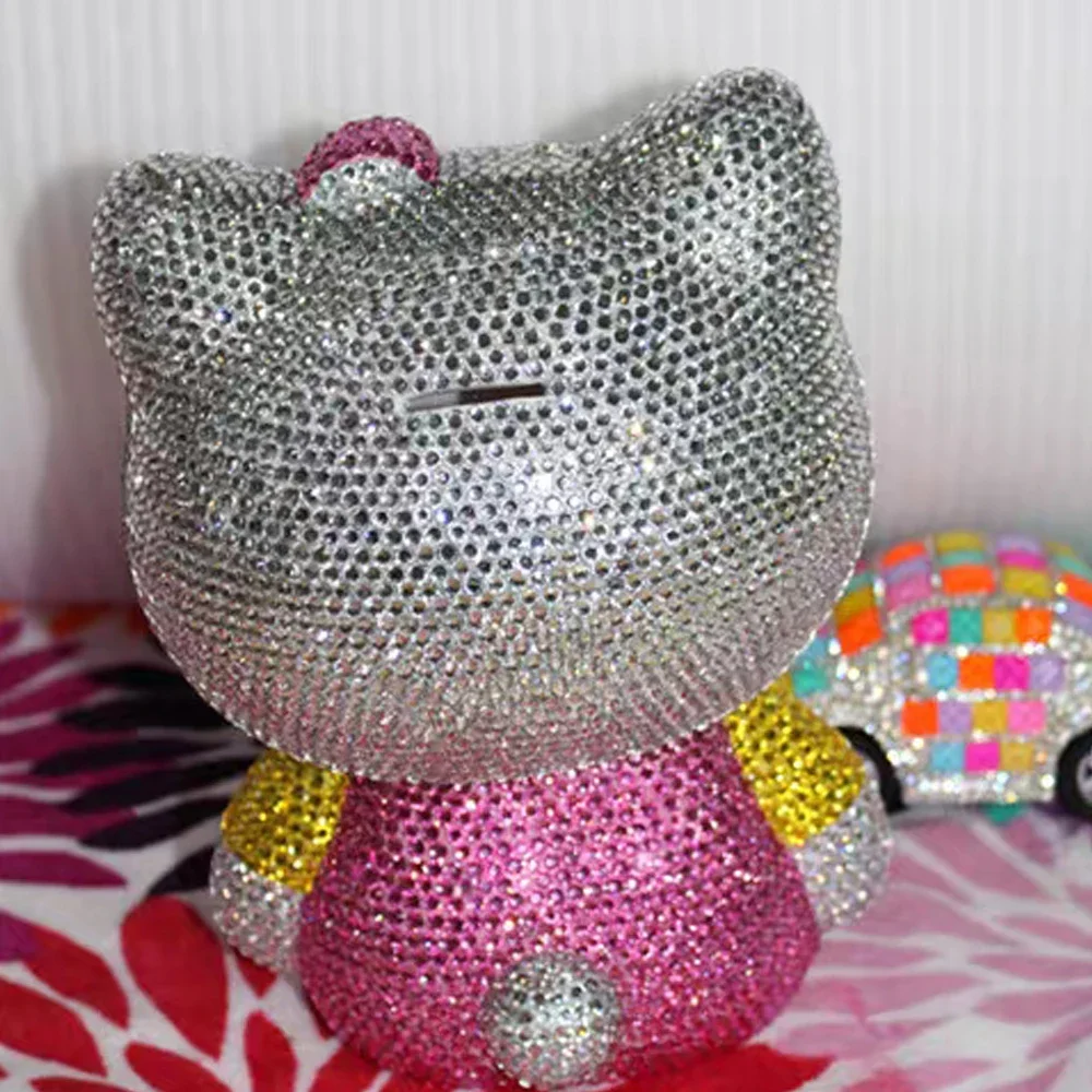 Handmade Coin Storage Box 22cm Rhinestones Crystal BlingBling Bank Money Boxes Storage Kids Toys Home Decor Money Saving Gigt