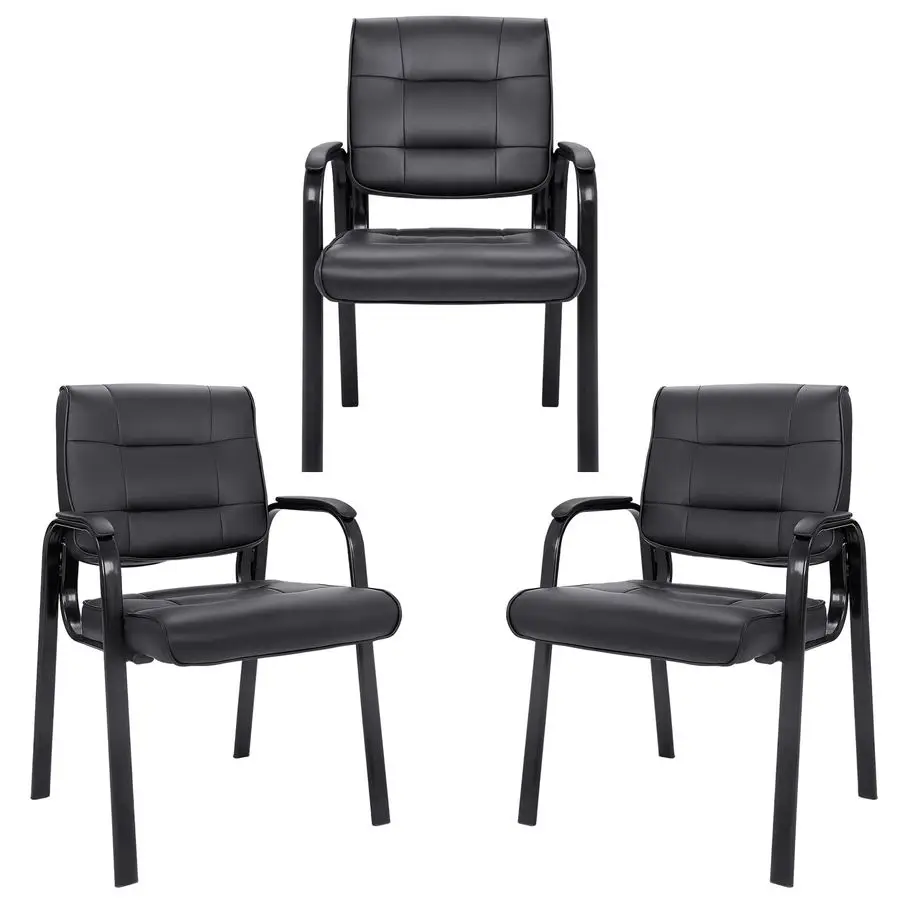 Office Guest Chair Bonded Leather Executive Side Chair Reception Chair W Solid Metal Frame Home Office Furniture Set of 3